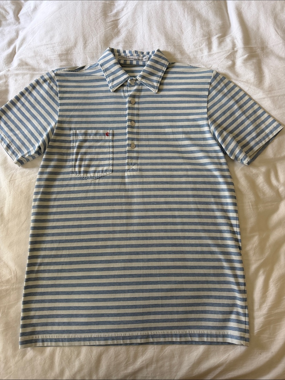 Criquet Light Blue and White Striped Polo